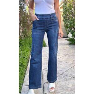 Bevy Flog Rose Cargo Jeans Wide Leg Pull On Stretch Size 24